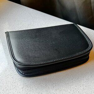 Widex Black Leather Zippered Case Organizer Multiple Compartments & Snap Closure